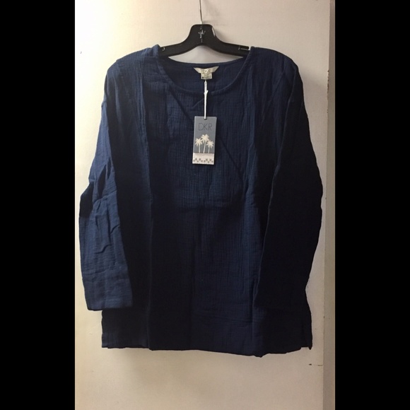 Navy Cotton Bubble Gauze Top - Picture 2 of 4